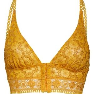 Free People Ella Soft Lace Longline Bralette Gold